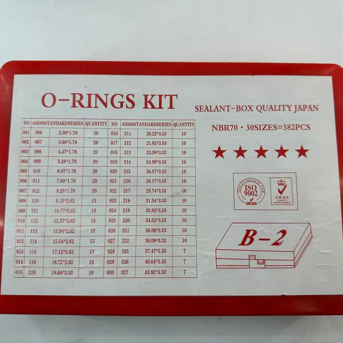 A‑1 O‑Ring Kit 382Pcs NBR70 O Ring Repair Box, Rubber Sealing Rings for Automotive Sealing
